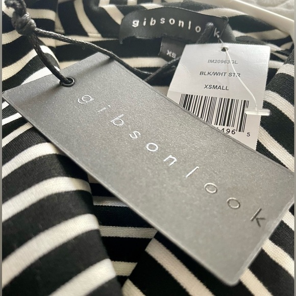 🆕 NWT GIBSONLOOK Blazer Belted Ponte Topper Jacket Black White Stripe Womens XS - Picture 8 of 9